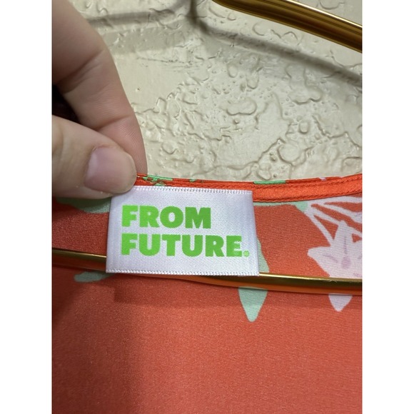 From Future Mini V Neck Flutter Sleeve Floral Print Dress Orange Silk US Size XS - Picture 4 of 7